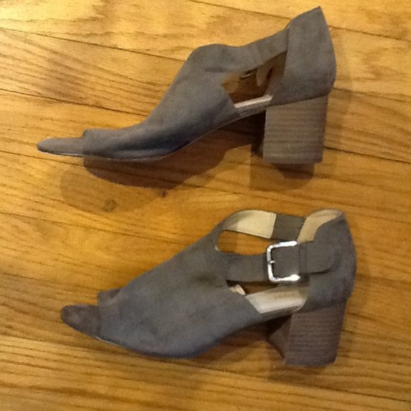 Gray Suede Open Toe Booties - Picture 3 of 5